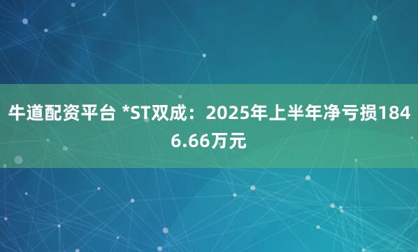 牛道配资平台 *ST双成：2025年上半年净亏损1846.66万元