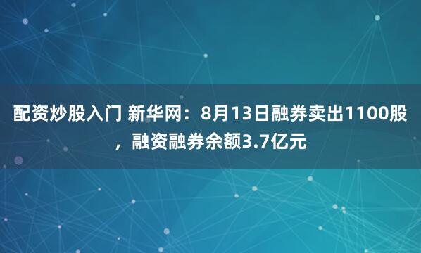 配资炒股入门 新华网：8月13日融券卖出1100股，融资融券余额3.7亿元